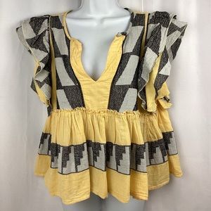 Pearl And Caviar Zakar S/M Yellow 100% Cotton Blouse Top Greece